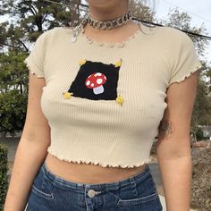 tee | fairypeony Patch Tshirt, Tshirt Aesthetic, Harajuku Punk, Y2k Crop Top, Embroidery Top, Short T Shirt, Summer Crop Tops, Y2k Outfits