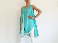 CARISSIMA reversible tunic top convertible chiffon mint ivory summer blouse tank Summer Flowy Lagenlook Top, Flowy Lagenlook Top For Summer, Summer Tunic Blouse For Layering, Summer Beach Blouse Lagenlook Style, Sleeveless Blouse For Summer Layering, Lagenlook Summer Blouse For The Beach, Summer Lagenlook Blouse For The Beach, Summer Green Lagenlook Blouse, Green Lagenlook Summer Tops