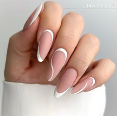 White And French Nails, White Almond Nails, Twisted Hair, Work Nails, Ombre Nail Designs, Almond Nail, Classy Nails, Fancy Nails