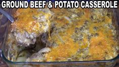 ground beef and potato casserole in a glass dish