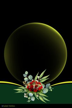 a bouquet of flowers sitting on top of a green and black background with an oval