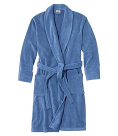 Everything you've always loved about our ultra absorbent terry cloth robes – now in luxuriously soft organic cotton. Traditional Fit: Relaxed through the chest, sleeve and waist. 100% organic Turkish cotton. Machine wash and dry. Shawl collar. Locker loop at back neck. Secure tie belt closure. Side pockets. Imported. | Men's Terry Cloth Organic Cotton Robe, Terry Cloth Cotton Long Sleeve Cotton Robe For Wellness, Terry Cloth Robe, Luxury Robes, Rustic Blue, Mens Sleepwear, Classy Men, Sleep Wear, Sleepwear Robe, Terry Cloth