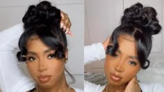 Black Hair Updo Hairstyles, Curly Bun Hairstyles, Natural Hair Bun Styles, Hairstyle Youtube, Hair Hoco, Pin Up Hair, 90s Hairstyles, Natural Hair Styles Easy