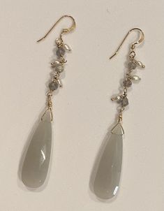 Grey Moonstone looks stunning with tiny white Freshwater Pearls and Labradorite on Gold Filled Ear Wires. Yellow Gold Moonstone Dangle Earrings, Elegant Labradorite Teardrop Earrings, Elegant Labradorite Drop Earrings, Labradorite Gemstone Drop Earrings, Gold Labradorite Drop Earrings, Grey Moonstone, Sterling Silver Cross Necklace, Sterling Silver Anklet, Coin Pearls