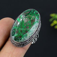 "Welcome to our Etsy Shop \"\"Valuable Natural Green Rutile Ring, Gemstone Ring, Green Band Ring, 925 Sterling Silver Jewelry, Wedding Anniversary Gift, Ring For Her\"\" ❥Product Code: ETC-2939 ❥Product: Ring  ❥Main Gemstone: Green Rutile ❥Main Gemstone Color: Green ❥Metal: Silver ❥Main Stone Creation: Natural ❥925 Stamped: Yes ❥Brand: Handmade We have Great Collection of Fine Sterling Silver jewelry, which is absolutely unique and precious. Our jewelry is always with 925 sterling silver base material. The important thing is that when our semi-precious gemstone confluences with these silver, it definitely becomes a precious jewelry and you find it very beautiful. Read all the measurements and descriptions carefully before purchase to ensure correct size. We make sure that you will get the Green Stone Jewelry, Silver Jewelry Wedding, Cocktail Jewelry, Wedding Anniversary Gift, Rings For Girls, Unisex Jewelry, Gift Ring, Jewelry Wedding, Ring Gemstone