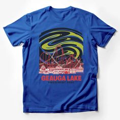 a blue t - shirt with the words geauga lake amusement park on it