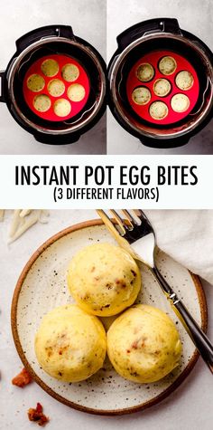 three different images showing how to make instant pot egg bites in the same pan as they are