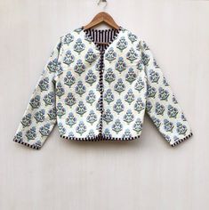 Indian Handmade Block Print Jackets, Coats, Boho ,Quilted, For Women`s Jacket. Made In India Size - All Size WE INCREASE SIZE MEASURE AND UPDATED Small Size - Chest -38 inch Length- 20.5 inch Sleeves -22inch Medium Size - Chest-40 inch Length- 20.5 inch Sleeves -22 inch Large Size - Chest- 42 Inch Length- 21 inch Shoulder -15.5 inch Sleeves -22 inch XL Size - Chest -44 inch Length - 21 Inch Shoulder-16 inch Sleeves - 23 inch XXL size Chest- 46- inches Length -22 inches Shoulder-17 inch Sleeves - Long Sleeve Cotton Cardigan With Floral Print, White Cotton Outerwear With Floral Print, Multicolor Cotton Outerwear With Floral Print, Multicolor Cotton Folk Outerwear, Multicolor Block Print Cotton Outerwear, Flower Coat, Kimono Women, Multicolor V-neck Floral Print Outerwear, Block Print Fabric