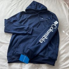 Columbia Hoodie Size Large Nwt Logo On Front And Down Sleeve Blue Sweatshirt For Outdoor Activities In Fall, Blue Athleisure Sweatshirt For Outdoor, Blue Fleece Hoodie For Outdoor Activities, Blue Cotton Hoodie For Outdoor Activities, Blue Long Sleeve Hoodie For Outdoor Activities, Blue Fleece Sweatshirt For Outdoor Activities, Casual Blue Sweatshirt For Outdoor, Blue Double-lined Hoodie For Outdoor Activities, Sporty Blue Hoodie For Outdoor