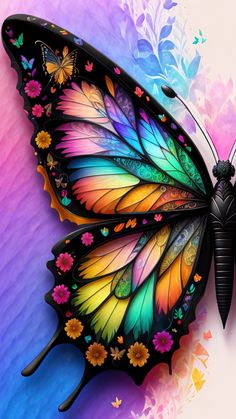 a colorful butterfly with flowers on it's wings