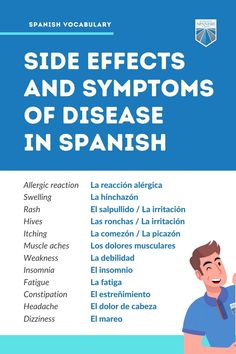 the spanish version of side effects and symptoms of disease in spanish is shown