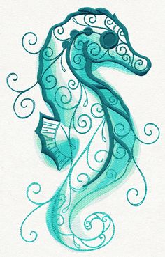 a drawing of a sea horse with swirls on it's head and tail