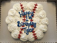 a baseball themed birthday cake in a box