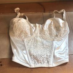 Pretty Lingerie Top. Has Hole In Lace, See Photo. New White Underwire Corset With Lace Trim, White Lace Trim Underwire Corset, Wedding Camisole With Built-in Bra, Wedding Intimate Camisole With Built-in Bra, Womens Bathrobes, Cacique Bras, Lingerie Top, Cotton Nightgown, Convertible Bra