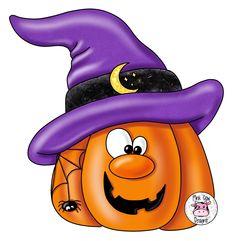 a cartoon pumpkin with a witch hat on it's head, sitting in front of a white background