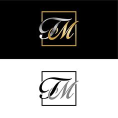 the letter m is made up of two letters, one in black and white with gold accents