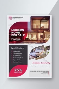 a real estate flyer is shown with the image of a modern home for sale on it