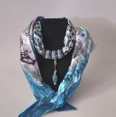 "Vintage blue scarf necklace with glass beads, Beautiful clear blue and dark blue glass beads.  58\" long." Blue Round Bead Necklaces, Blue Round Bead Necklaces As Fashion Accessory, Blue Necklaces With Round Beads As Fashion Accessory, Blue Necklace With Round Beads As Fashion Accessory, Elegant Handmade Blue Scarves, Scarf Necklace, Blue Scarf, Crystal Glass, Blue Glass