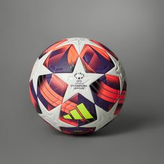 a soccer ball is shown on a gray background