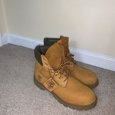 Timberland Boots- Size 8.5(Basically A Size 9) Condition (9.5/10) Worn Only A Handful Of Times Timberland Work Boots With Round Toe For Walking, Timberland Steel Toe Hiking Boots, Yellow Leather Waterproof Boots For Winter, Classic Yellow Boots With Round Toe, Classic Yellow Round Toe Boots, Yellow Leather Ankle-high Boots, Timberland Waterproof Boots With Cushioned Footbed, Casual Yellow Boots With Reinforced Toe, Timberland Waterproof Round Toe Boots For Walking