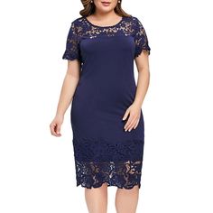 Plus Size Lace Trim Cutwork Pencil Dress - Purplish Blue - 3753960016 - Women's Clothing, Plus Size Women's Clothing  #PlusSizeWomensClothing #Women's #Clothing # #Plus #Size #Women's #Clothing Plus Size Lace, Clothing Sites, Plus Size Womens Clothing, Sheer Dress, Cut Work, Pencil Dress, Party Dresses For Women, Trendy Plus Size, Plus Size Dress