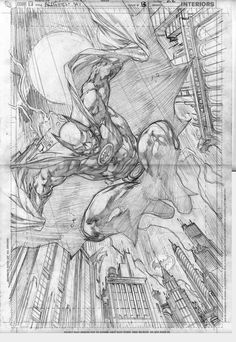 a pencil drawing of a man flying through the air