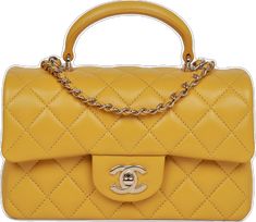 Elegant Yellow Flap Bag With Detachable Strap, Gold Double Flap Bag With Gold-tone Hardware, Elegant Yellow Rectangular Flap Bag, Elegant Yellow Leather Flap Bag, Chanel Mini Rectangular, Chanel Mini, Madison Avenue, Lambskin Leather, Gold Hardware