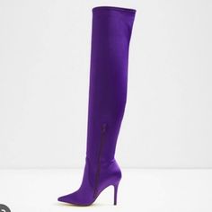 Aldo Satin Purple Nylon Thigh High Heel Boots Size 6.5 New Without Tags Fitted Purple Heeled Boots With Pointed Toe, Purple Fitted Heeled Boots For Winter, Fitted Purple Heeled Boots For Winter, Purple Fitted Pointed Toe Boots, Fitted Purple Boots With Pointed Toe, Fitted Purple Pointed Toe Boots, Purple Boots For Night Out, Elegant Fitted Purple Boots, Chic Purple Boots For Night Out