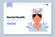 a landing page for mental health with a woman's face and flowers on her head