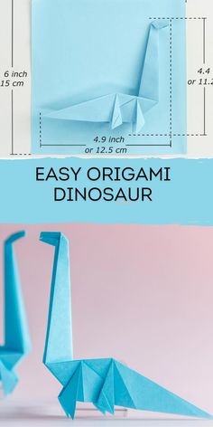 an origami dinosaur is shown with the instructions to make it look like they are folded