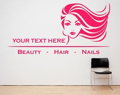 a wall decal with a woman's face and the words, your text here beauty - hair - nails