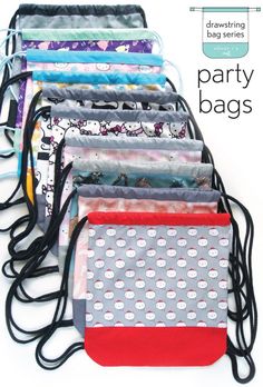 the party bags are lined up and ready to be sewned into their own patterns