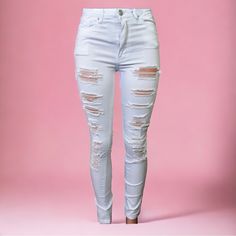 Women’s American Bazi High Rise Destroyed Color Skinny Pants-White 98% Cotton 2% Spandex Damaged/Destroyed Look 5 Pocket Design Lightweight/Stretchable Material Slim Fit **White American Bazi Jackets Available Trendy White Ripped Jeans, White Distressed Fitted Jeans, Trendy White Distressed Jeans, Fitted Distressed White Bottoms, White Distressed Denim Pants, White Mid-rise Ripped Jeans, Stretch Distressed White Bottoms, White High Rise Ripped Jeans, White Stretch Ripped Jeans