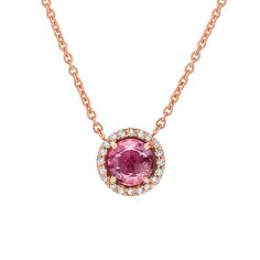 This classic necklace features a 5.0mm diameter rose cut pink tourmaline with a diamond halo and is attached to an adjustable 16-18” chain. Each pink tourmaline is different - rose cutting allows the best features of the stone to shine. Pink tourmaline is a stone of love and compassion, making this necklace an amazing gift for a special somoeone. Handmade from solid 14k gold and all-natural, conflict free diamonds and gemstones. View our Rosies Collection here. Please note that due to the unique Rose Cuttings, Classic Necklace, Rose Gold Necklace, Diamond Halo, Conflict Free Diamonds, Pink Tourmaline, Halo Diamond, Rose Cut, Stone Color