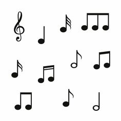 music notes and trebles are shown in black on a white background, each with a single note