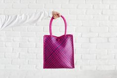 Thip Tote | Handwoven | Naturally Dyed | Tote Bag | Farmer's Market bag | Fusia pink | Boho chic tot Purple Bags With Braided Handles For Daily Use, Purple Rectangular Shoulder Bag With Braided Handles, Pink Woven Pouch Bag, Pink Woven Crochet Bag Gift, Pink Woven Crochet Bag For Gift, Pink Woven Satchel Bag, Pink Woven Crochet Bag As Gift, Pink Handwoven Crochet Bag For Shopping, Pink Pouch Bags With Braided Handles