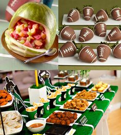 football themed desserts and snacks are on display