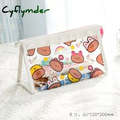 Cyflymder Cute Bear Animal Transparent Pencil Case For Office Large Capacity Bag Material Escolar Cute School Stationery Pouch, Cute Pencil Shaped Pencil Case For Students, Kawaii Pencil Case With Pen Holders For Students, White Stationery Pouch With Pen Slots, Kawaii Zipper Pouch Stationery For School, Kawaii Pen Holders For Students, Kawaii Stationery With Pen Holders, White Portable Pencil Cosmetic Bag, Cute Back To School Cosmetic Bag With Pen Holders