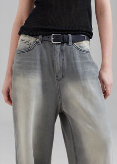 Color: Grey Wash Unisex style Midweight denim Oversized fit Wide leg Slant hip pockets Front button closure Zip fly Unlined 100% Cotton Hand Wash or Dry Clean By The Frankie Shop. Imported *Belt is for styling purposes only The Frankie Shop, Frankie Shop, Denim Joggers, Wide Jeans, Recycled Denim, Denim Patchwork, Grey Wash, Clothes Shop, Wide Pants