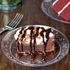 a piece of cake sitting on top of a glass plate