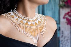 Traditional geometric design, approximately 45 cm long 6 cm wide and its 13 cm in its widest area (including the fringe). Elegant Beaded Fringe Jewelry For Festivals, Elegant Fringe Necklace For Festival, Necklace C, Geometric Star, The Fringe, Beaded Necklaces, Star Necklace, Red And Gold, Friend Birthday