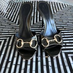 Beautiful Black Gucci Mules In Size 7. Black Patent Leather With Silver Gg Hardware. Super Sexy Skinny Heel 4” Luxury Black Heels With Horsebit Detail, Elegant Black Heels With Horsebit Detail, Gucci Luxury Heels For Night Out, Luxury Gucci Heels For Night Out, Gucci Black Heels With Horsebit Detail, Designer Gucci Heels For Night Out, Black Gucci Luxury Heels, Shoes Gucci, Gucci Mules