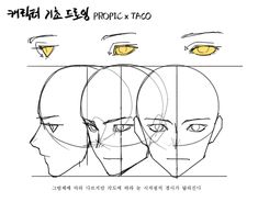 an image of the face and eyes of people with different facial types in korean characters