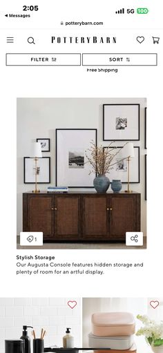 the website for pottery barn is shown with pictures and other items on display in front of it