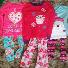 The Middle One Is Size 5/6 And The Other Two Is Size 4. Prefer To Sell All Together. Fun Long Sleeve Sleepwear For Pajama Party, Pink Winter Sleepwear For Bedtime, Playful Pink Loungewear Sets, Cute Multicolor Pajama Party Sets, Cute Multicolor Sleepover Sets, Pink Bedtime Sets, Playful Winter Loungewear Sets, Winter Multicolor Loungewear Sets, Cute Winter Playtime Sets