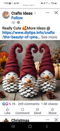 two snowmen made out of pine cones