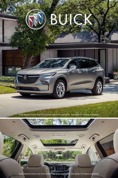 the front and back view of a silver buick suv