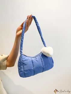 BirdinBag - Quilted Detail Blue Hobo Bag - Sleek Medium Size with Zipper Winter Satchel Shoulder Bag With Zipper, Winter Satchel Shoulder Bag With Zipper Closure, Winter Rectangular Shoulder Bag With Zipper Closure, Blue Rectangular Hobo Bag With Zipper Pocket, Blue Rectangular Bags For Winter, Blue Rectangular Baguette Bag With Large Capacity, Blue Rectangular Winter Bags, Casual Blue Shoulder Bag For Winter, Blue Handheld Bag With Zipper Closure