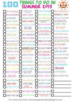 a printable summer to do list with the words, things to do in 2013