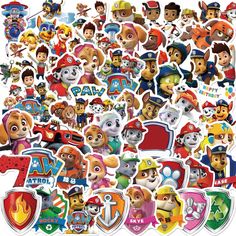 the paw patrol stickers are all different shapes and sizes, but there is no image on